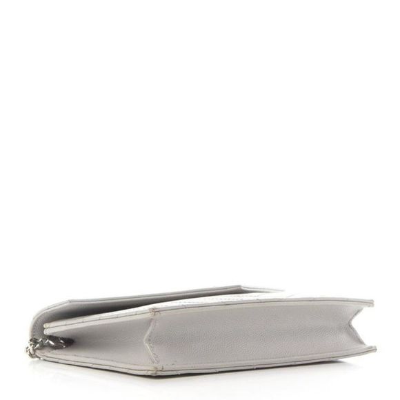 Saint Laurent Monogram Envelope Chevron Woc Souris Grey Leather Shoulder Bag - Picture 3 of 12